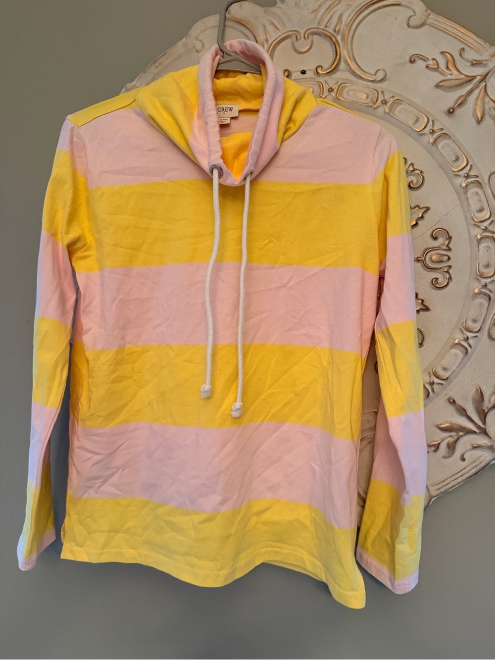 J.Crew XXS Yellow Pink Stripe Funnel Neck Sweatshirt